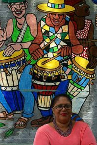 In front of Manny Vega's bongoseros